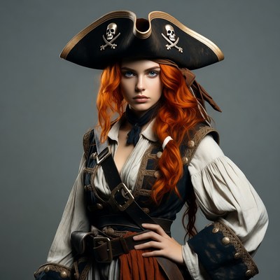 Redhead woman in pirate costume