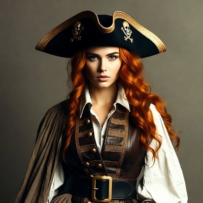 Redhead woman in pirate costume