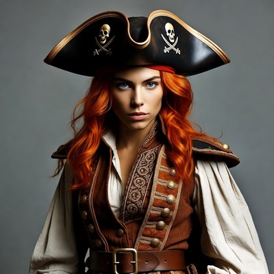 Redhead woman in pirate costume