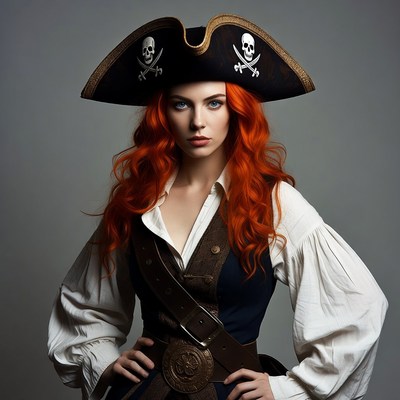 Redhead woman in pirate costume