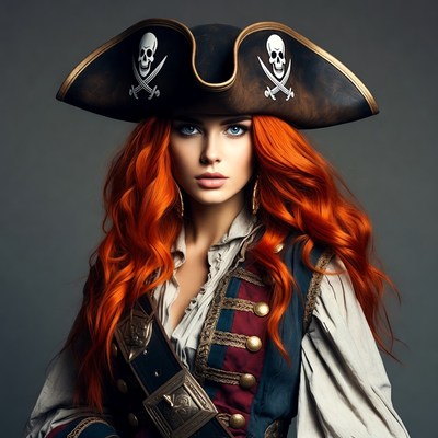 Redhead woman in pirate costume