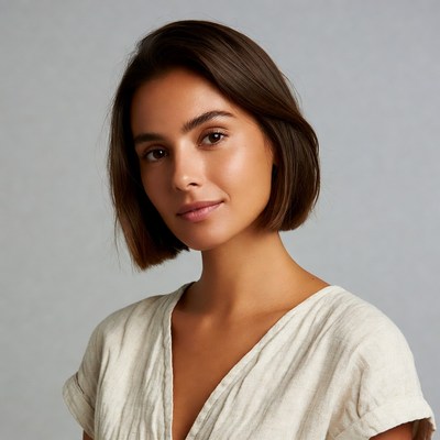 Woman with short bob haircut
