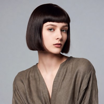 Woman with bob haircut and bangs