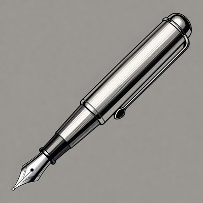 Silver Fountain Pen Illustration