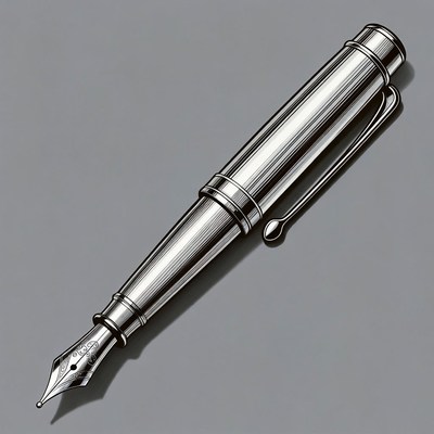 Silver Fountain Pen Illustration