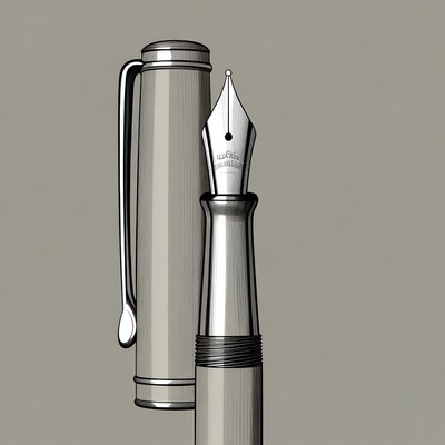 Silver fountain pen illustration