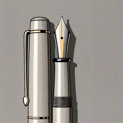 Silver fountain pen illustration