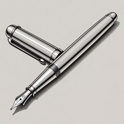 Silver Fountain Pen Illustration