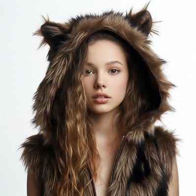 Girl in furry wolf hood