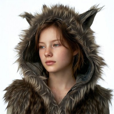 Girl in wolf fur hood