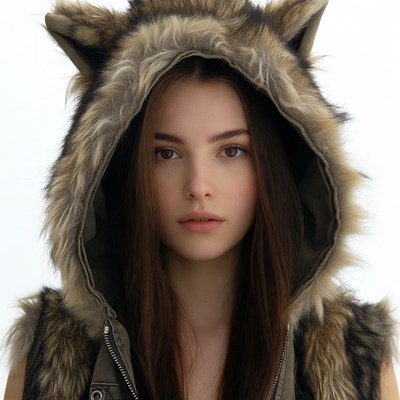 Woman in wolf fur hood