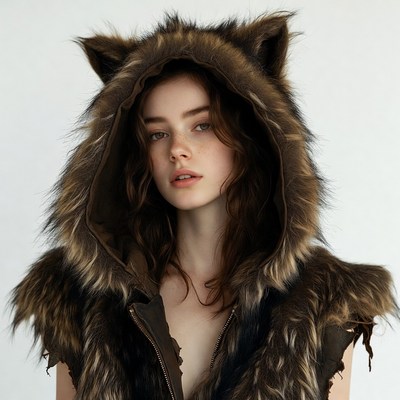 Woman in wolf fur hood