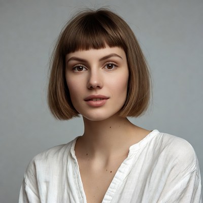 Woman with bob haircut and bangs