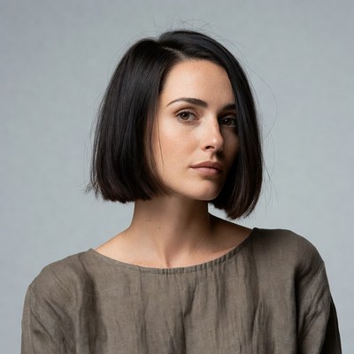 Woman with short black bob haircut