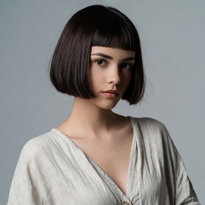 Woman with short bob bangs