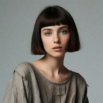 Woman with bob haircut and bangs
