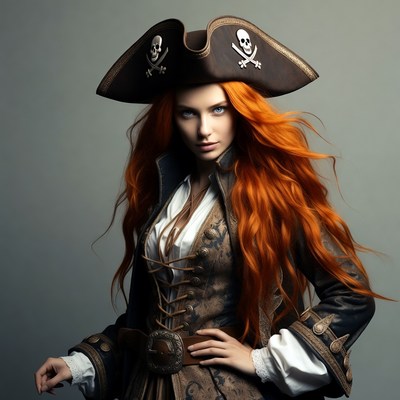 Redhead woman in pirate costume