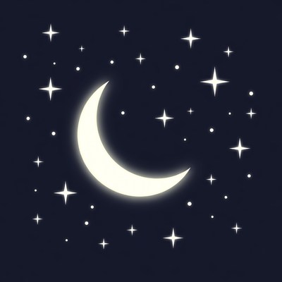 Glowing Crescent Moon with Stars