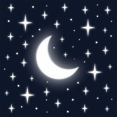 Glowing Crescent Moon and Stars