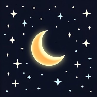Glowing Crescent Moon and Stars