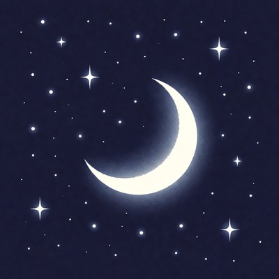 Glowing Crescent Moon with Stars