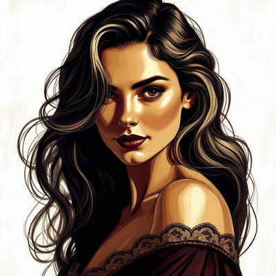 Beautiful woman with long wavy hair