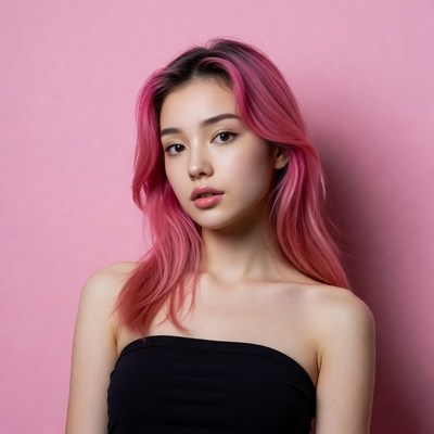Asian woman with pink hair