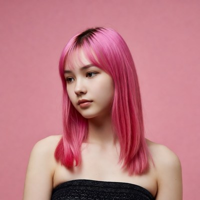 Asian girl with pink hair