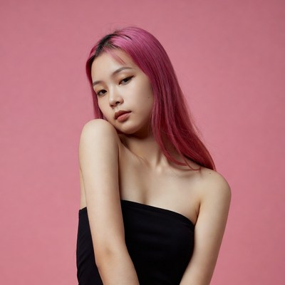 Asian girl with pink hair