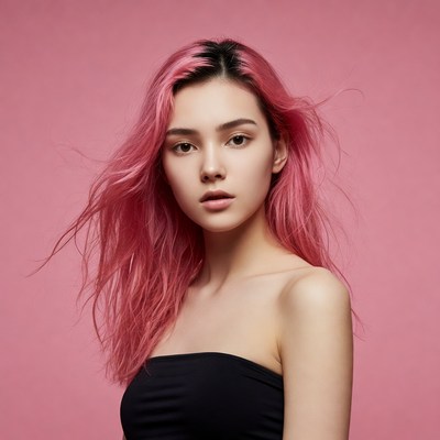 Asian woman with pink hair