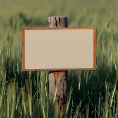Blank wooden sign in wheat field