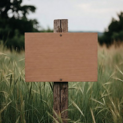 Blank wooden sign in grassy field