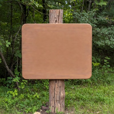 Blank wooden sign in forest