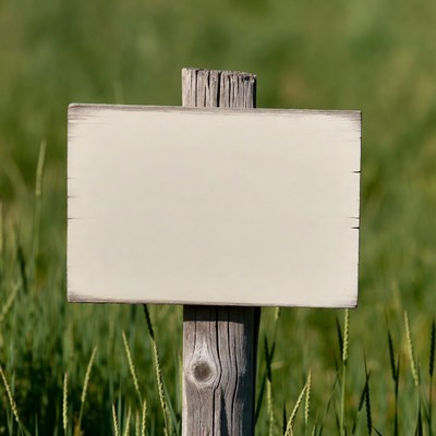 Blank wooden sign on grass