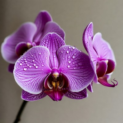 Purple Orchids with Water Droplets