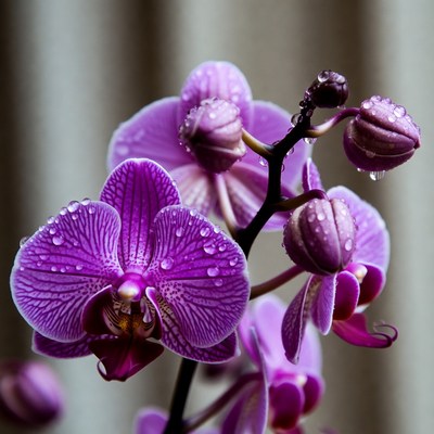 Purple Orchids with Water Droplets
