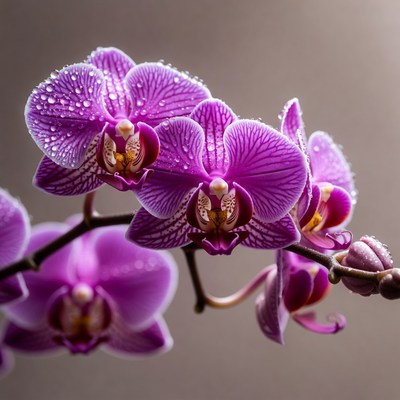 Purple Orchids with Dew Drops