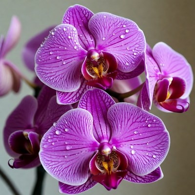 Purple Orchids with Water Droplets