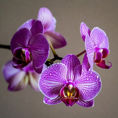 Purple Orchids with Water Droplets
