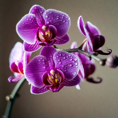 Purple Orchids with Dew Drops