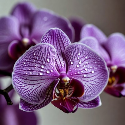 Purple Orchid Bloom with Water Droplets