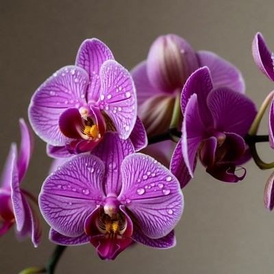 Purple Orchids with Water Droplets