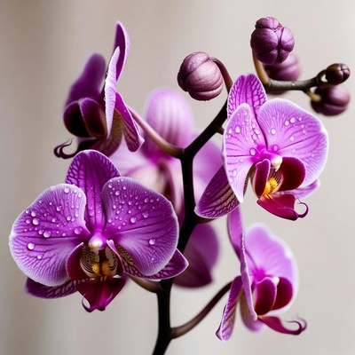 Purple Orchid Flowers with Dew Drops
