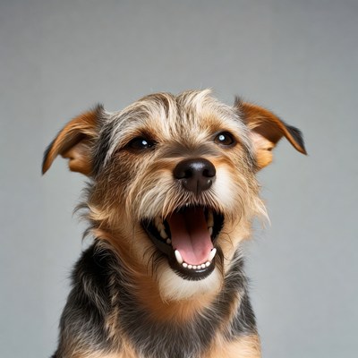 Yorkie dog barking happily