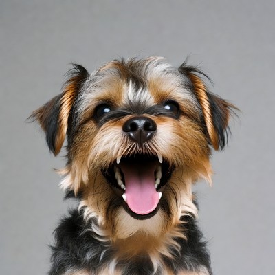 Yorkie puppy with mouth open