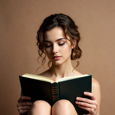 Woman reading book nude