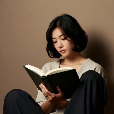 Asian woman reading book
