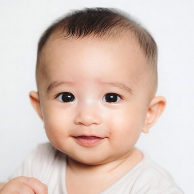 Asian baby smiling on white background