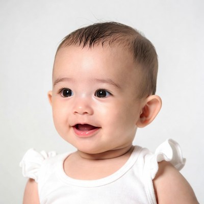 Asian baby girl smiling happily