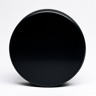 Black hockey puck isolated